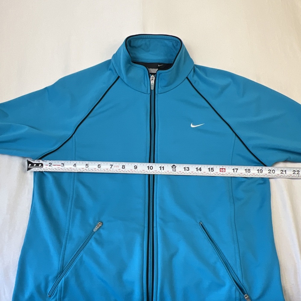 Nike Womens Track Jacket Cyan Blue Full Zip Raglan Sleeve Mock Neck Medium - Picture 8 of 9